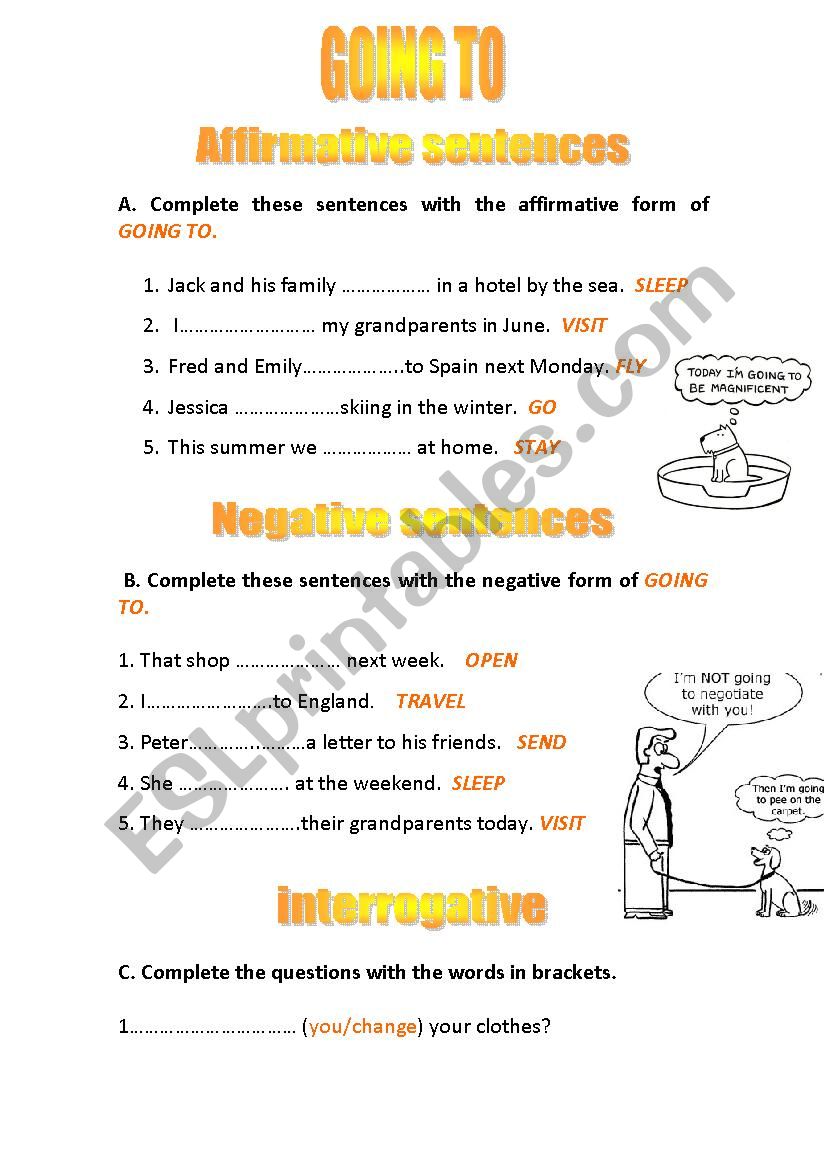 Going to - Exercises worksheet