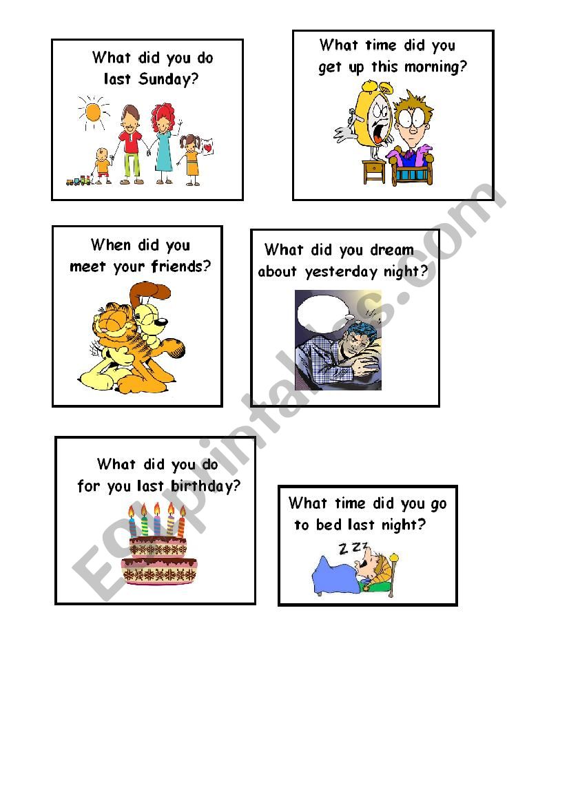 Past simple cards worksheet