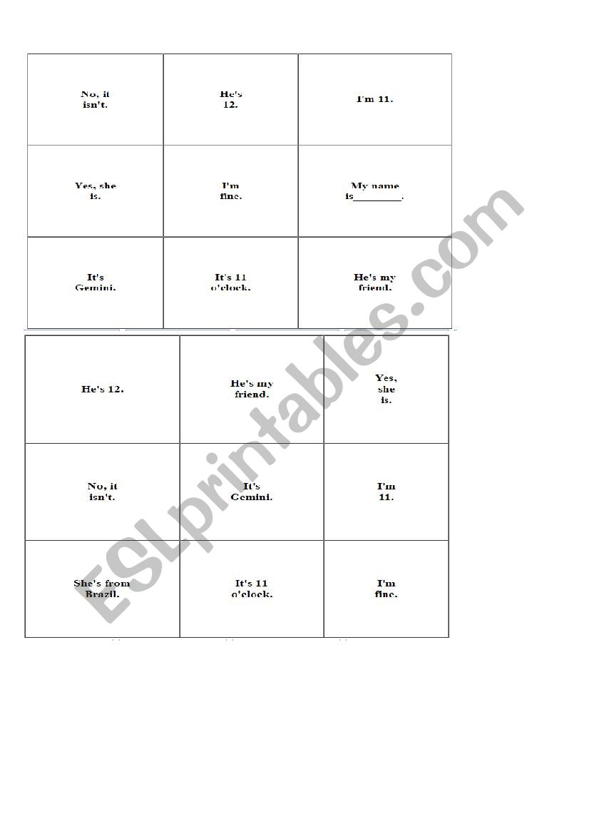 Bingo Verb To Be worksheet