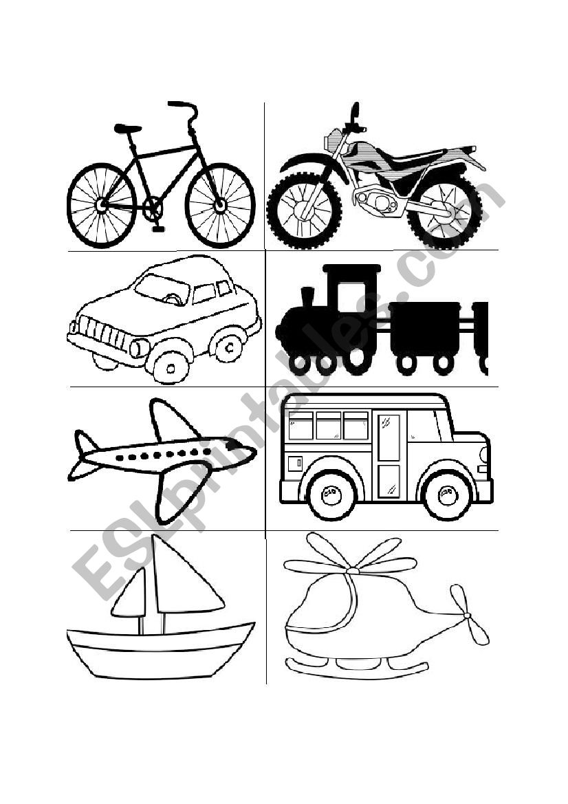 Means of transport flashcards worksheet