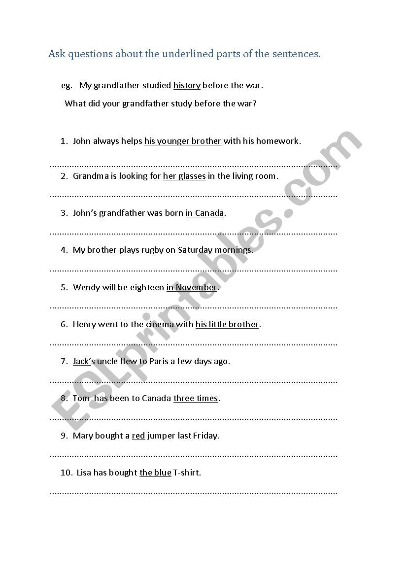 Ask questions worksheet