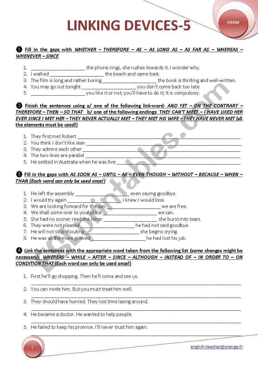 LINKING DEVICES 5 worksheet