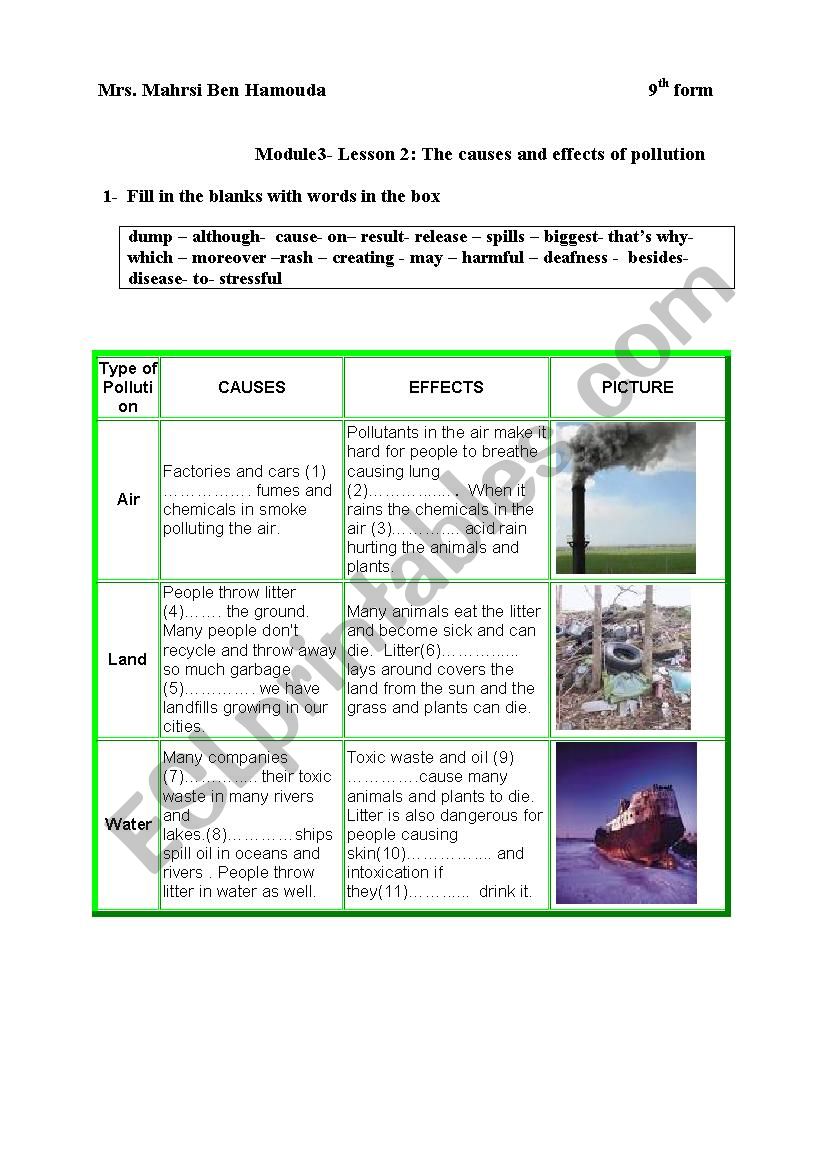 Causes and effects of pollution