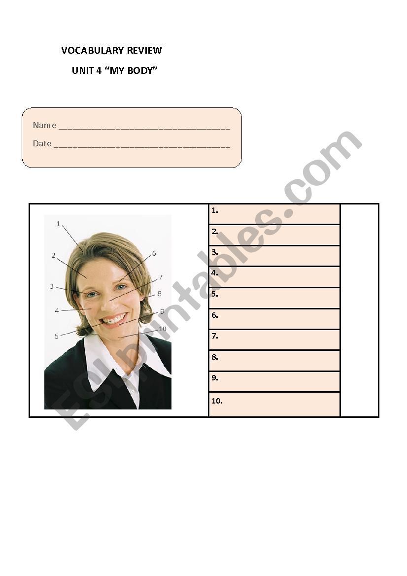 FACE & BODY PARTS worksheet