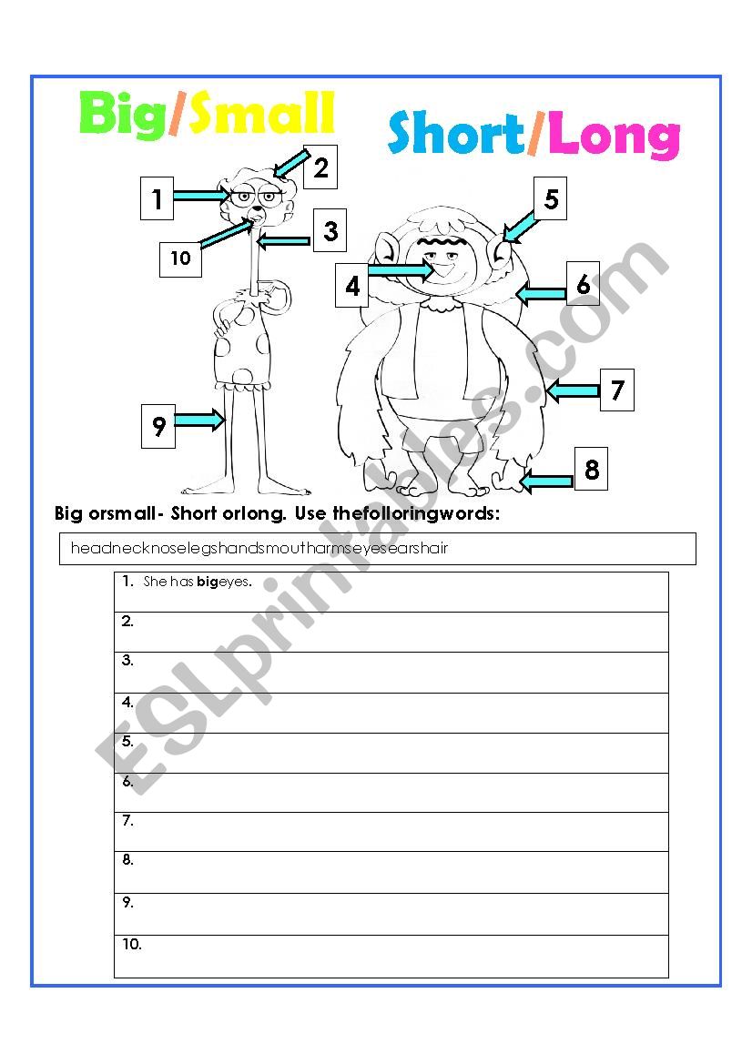 big and small worksheet