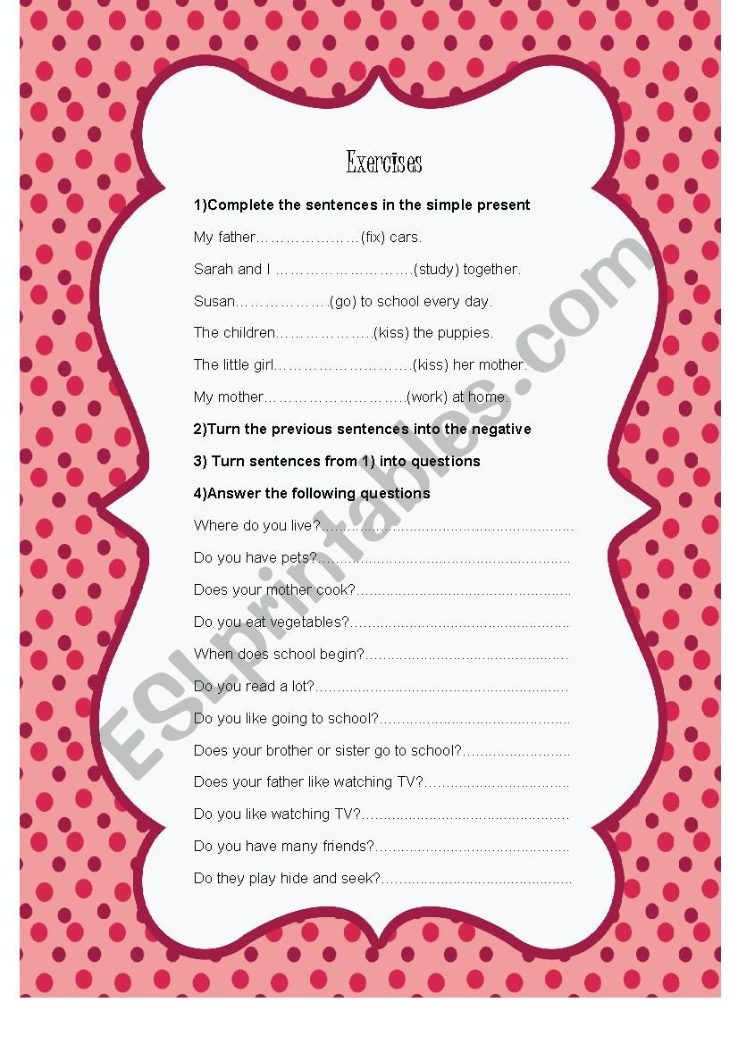 Simple present exercises worksheet