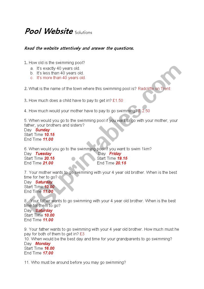 Reading Comprehension Pool Website 