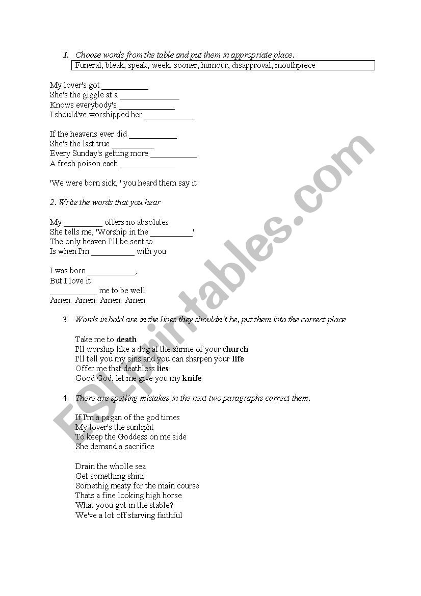 Take me to church - song exercise