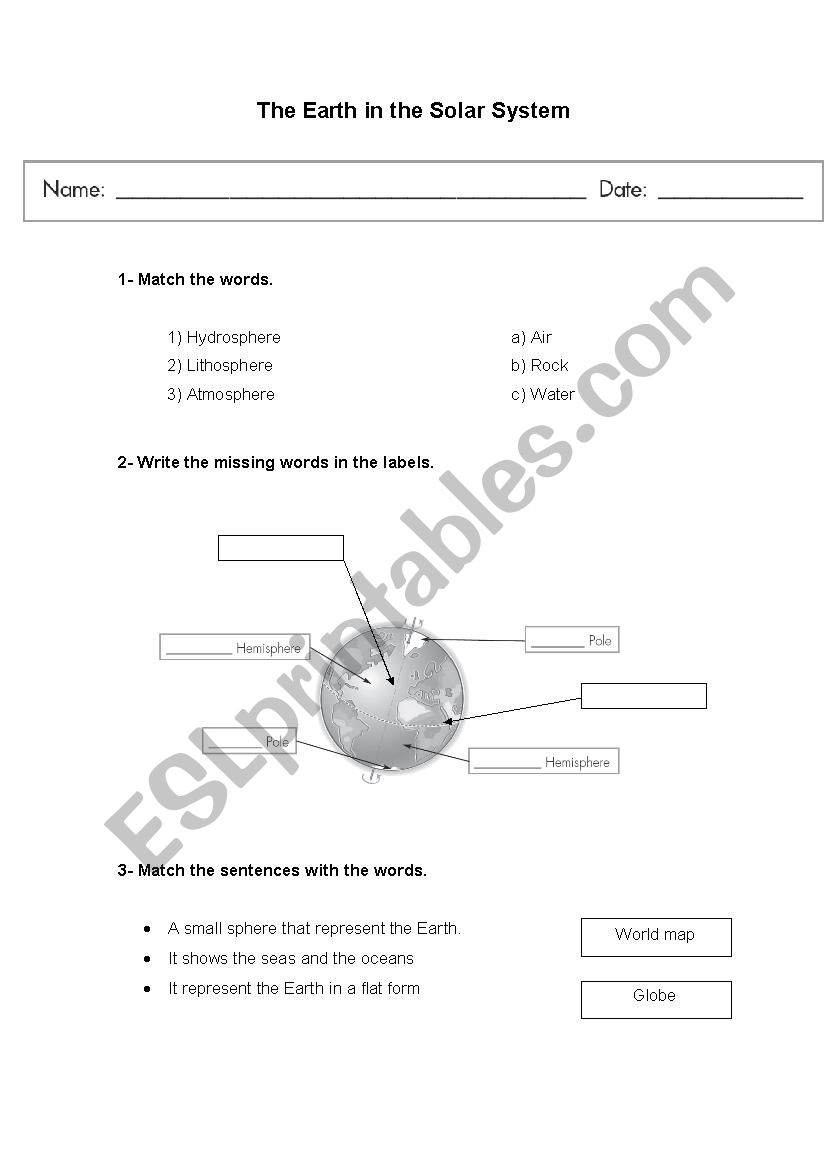 The Earth in the Solar System worksheet