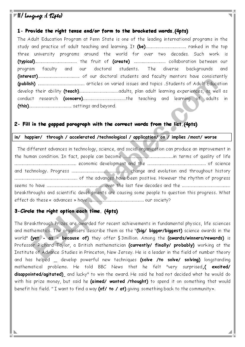 language test 2 worksheet