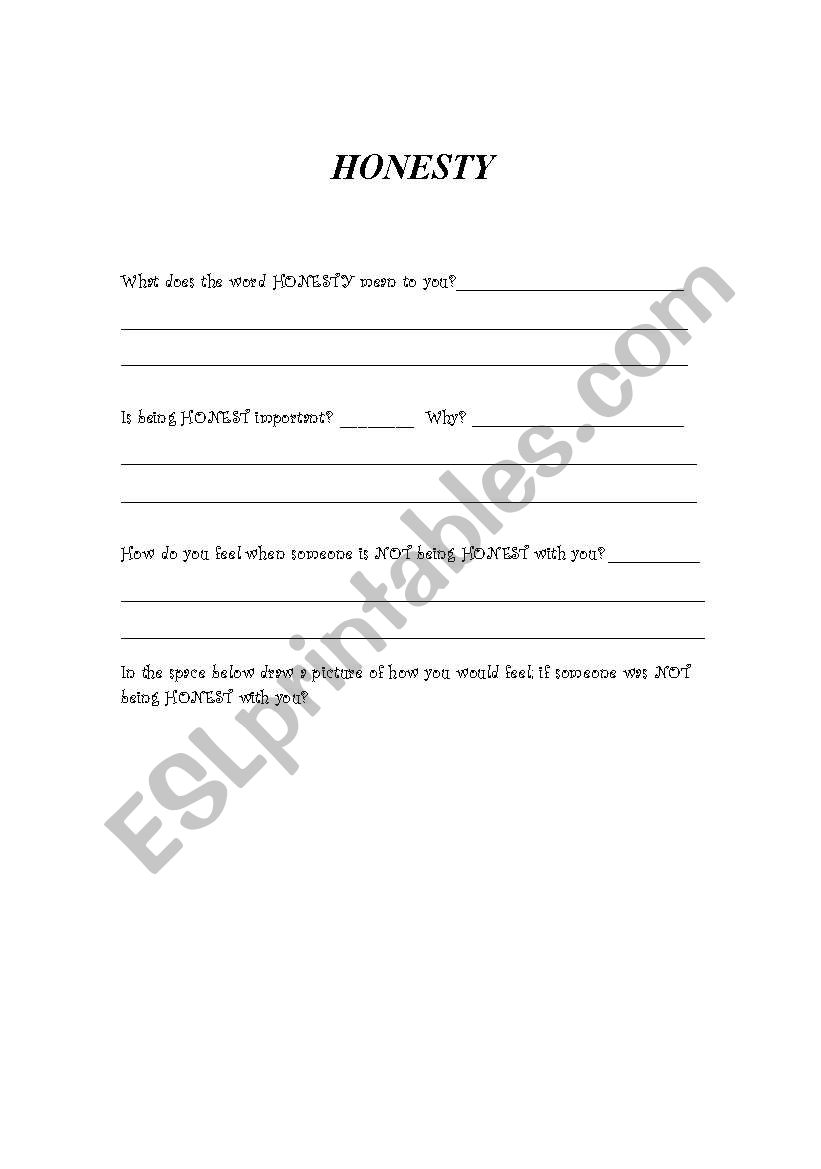Character Education-Honesty worksheet
