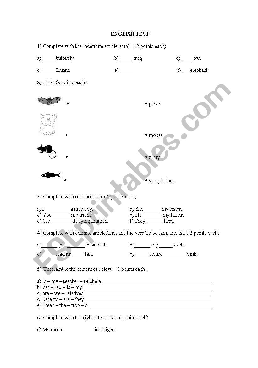 English Test worksheet