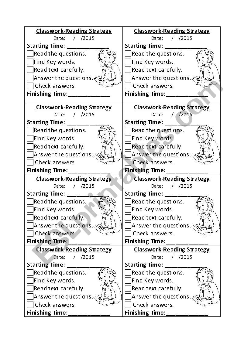Reading Strategy Card worksheet