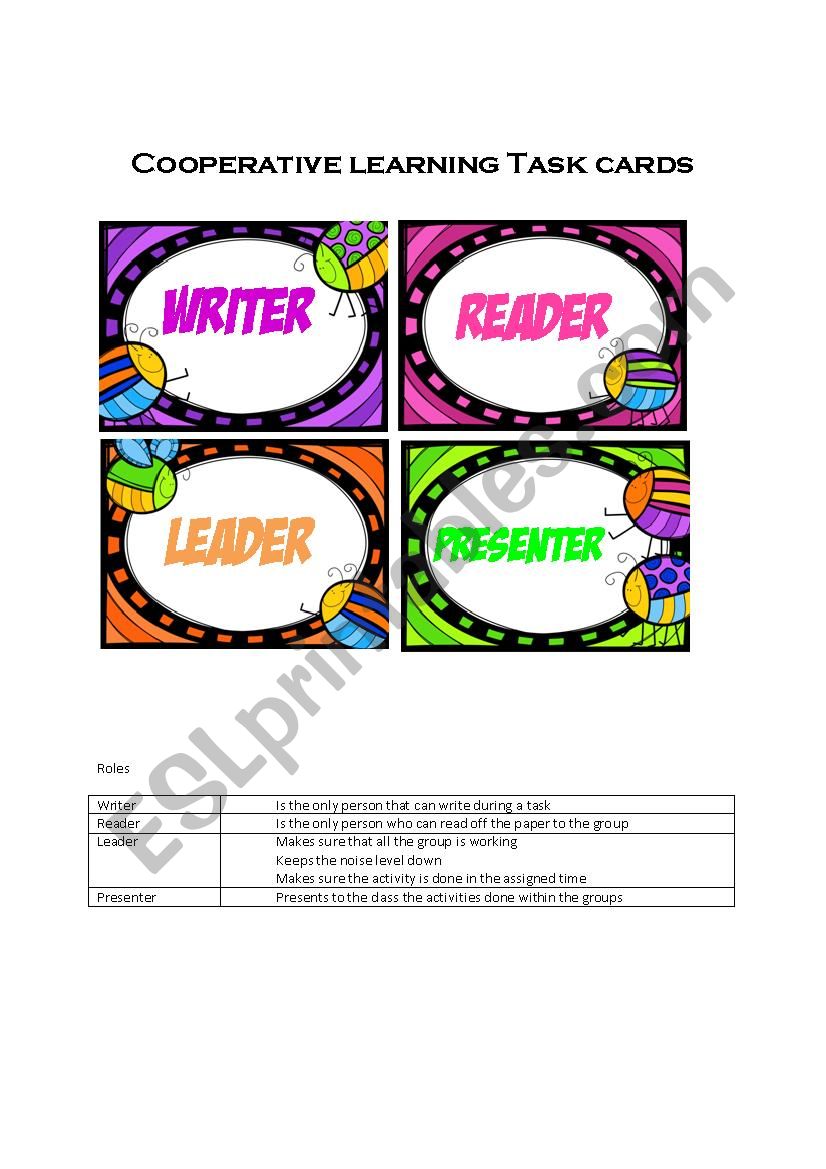 Cooperative learning task cards