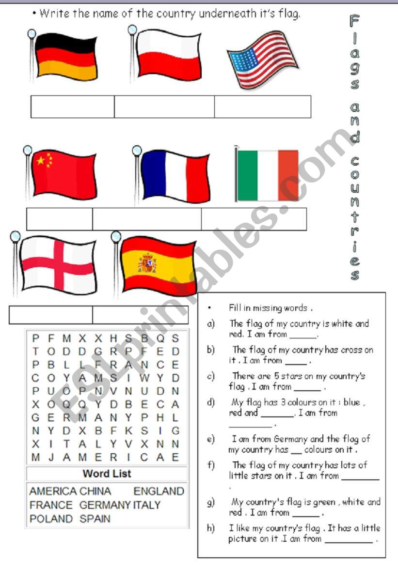 Flags and countries worksheet