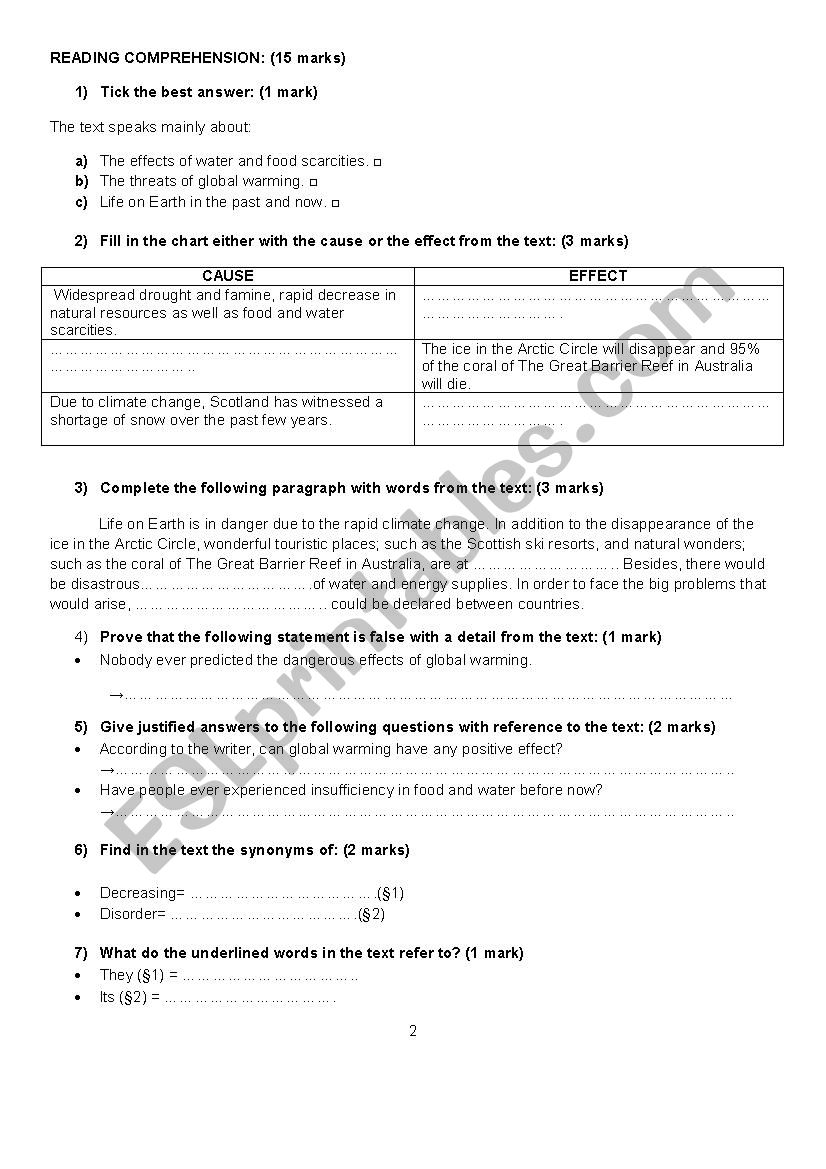 READING COMPREHENSION worksheet