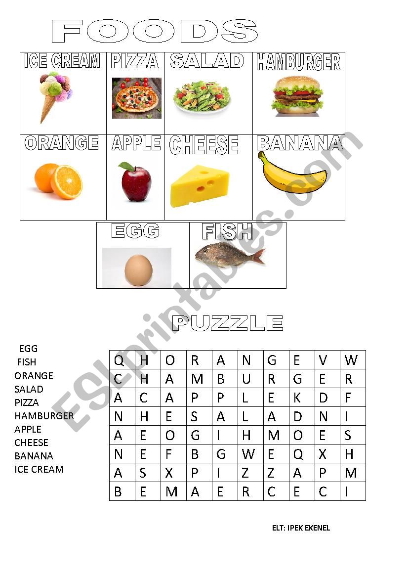 foods worksheet