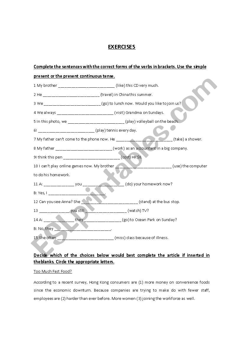 Various grammar worksheet