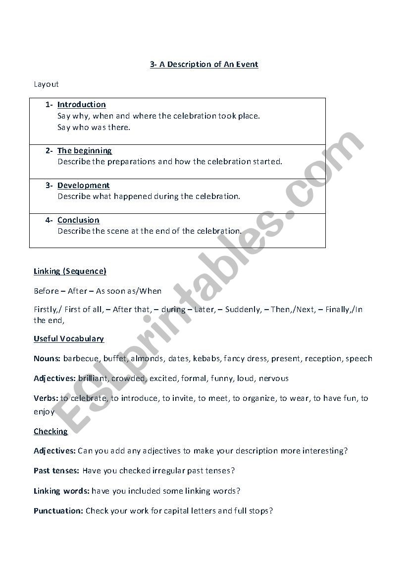 Writing about a celebration worksheet