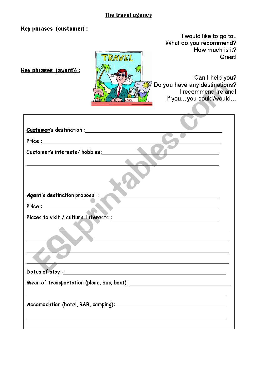 The travel agency worksheet