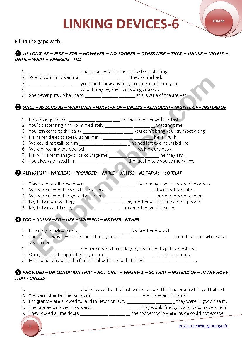 LINKING DEVICES 6 worksheet