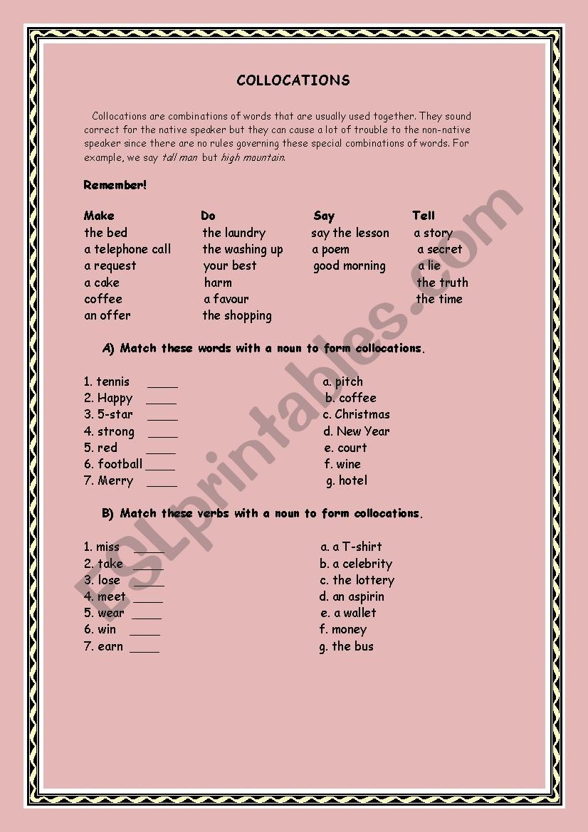 Common collocations worksheet