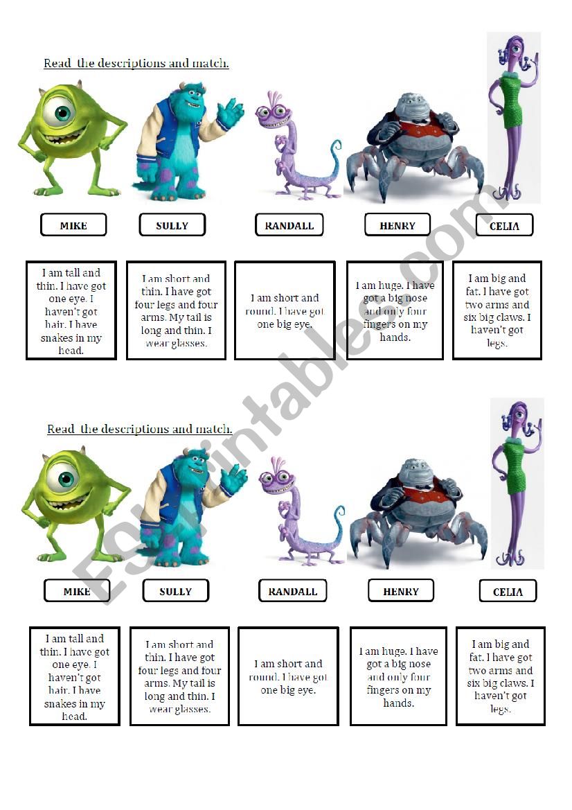 MONSTERS, INC worksheet