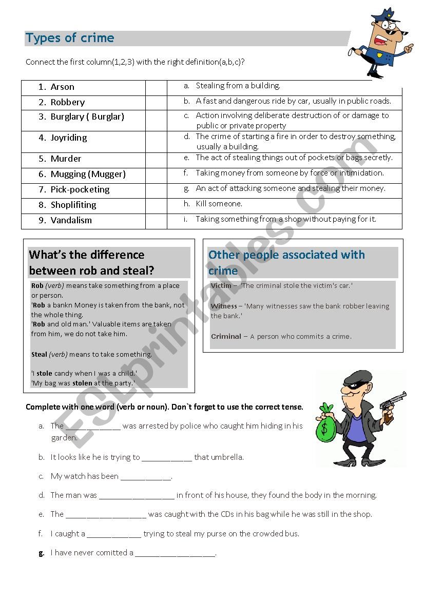 Crimes worksheet