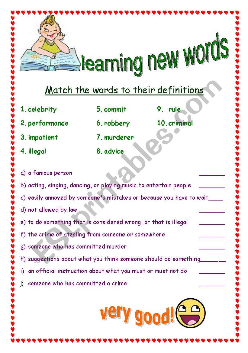 Having fun with new words! worksheet