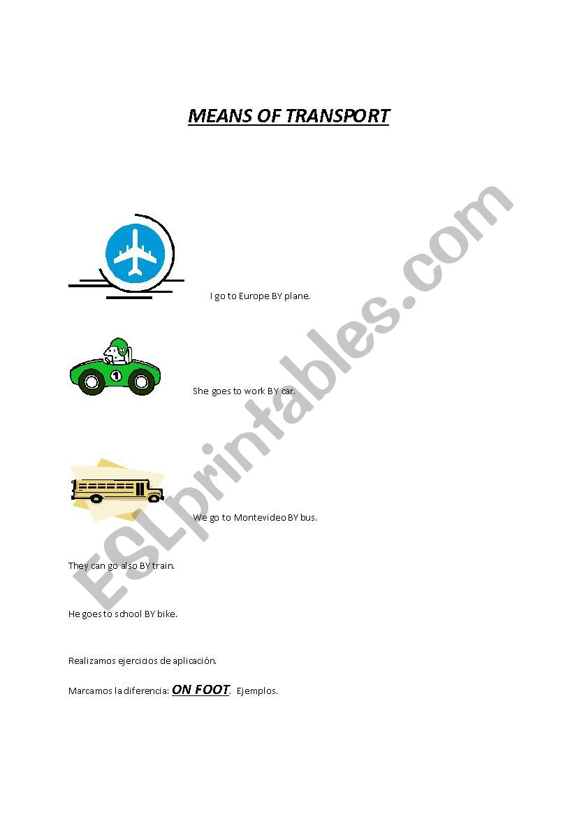 means of transport worksheet