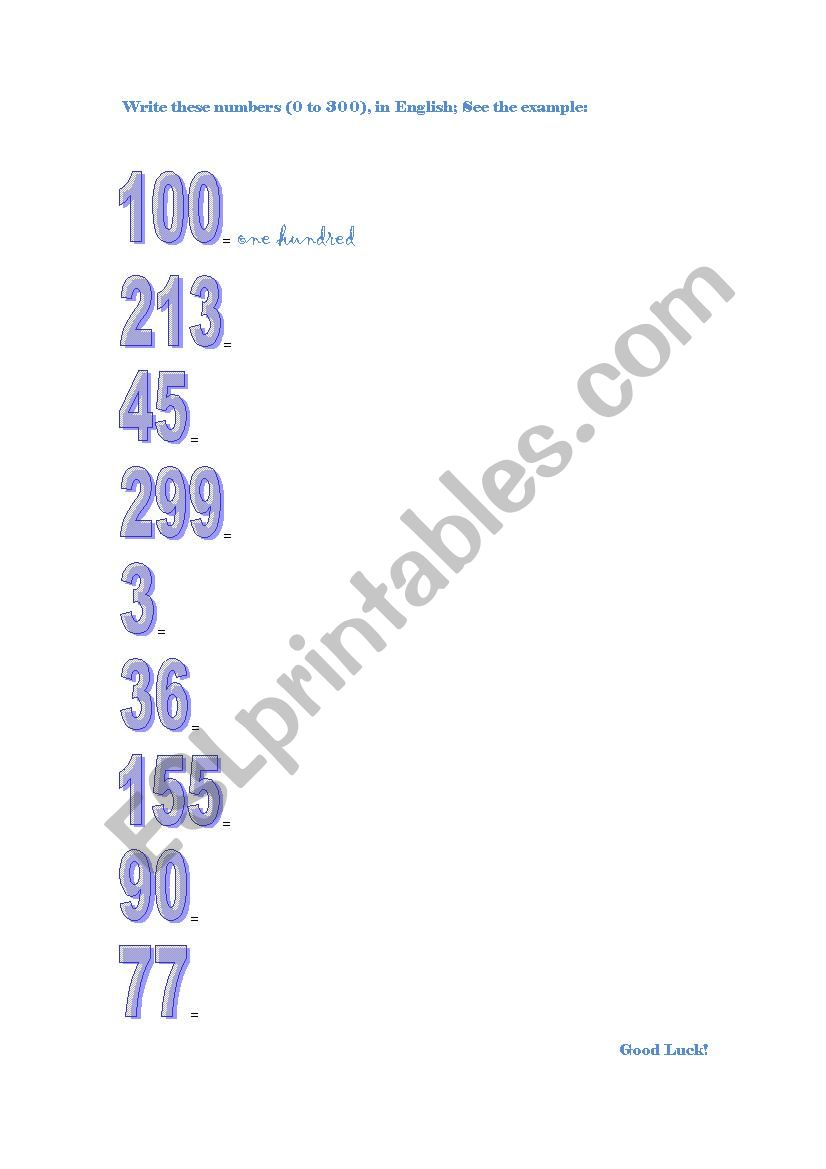 Numbers worksheet