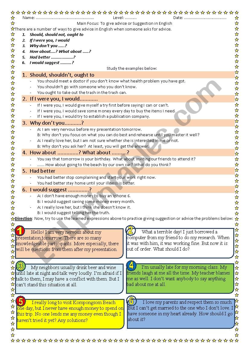 Expressions to give suggestion or advice