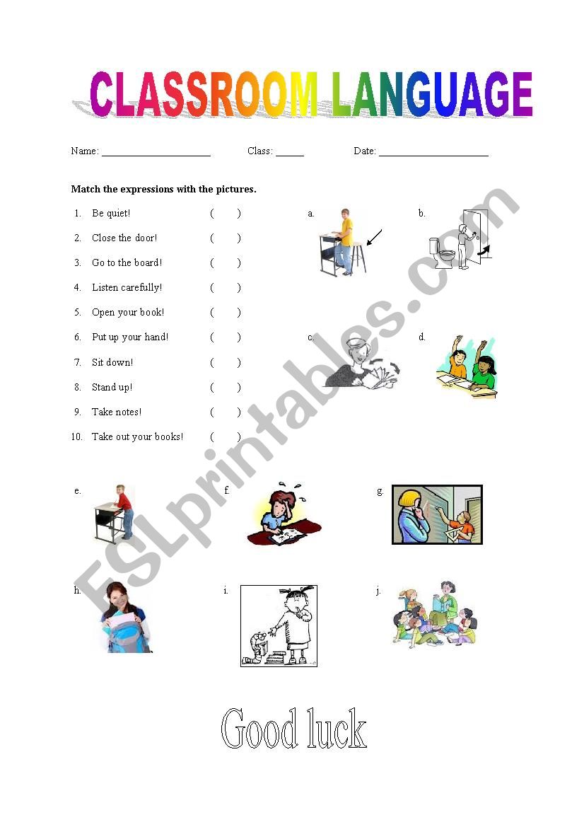 Classroom Language worksheet