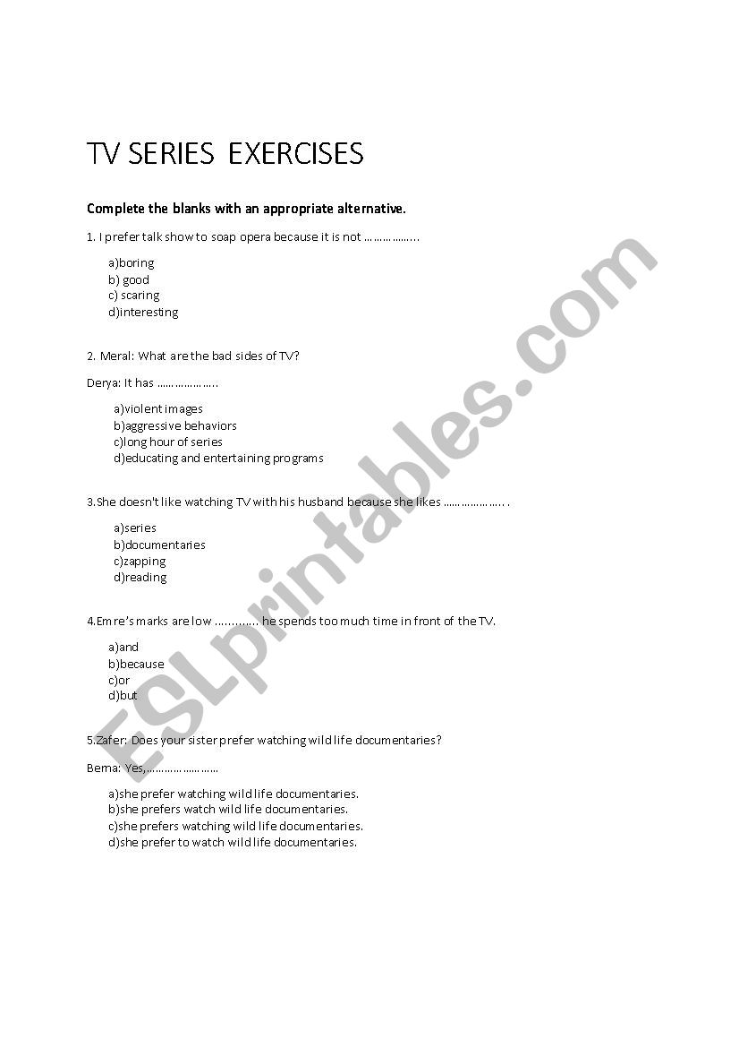 Tv Series worksheet