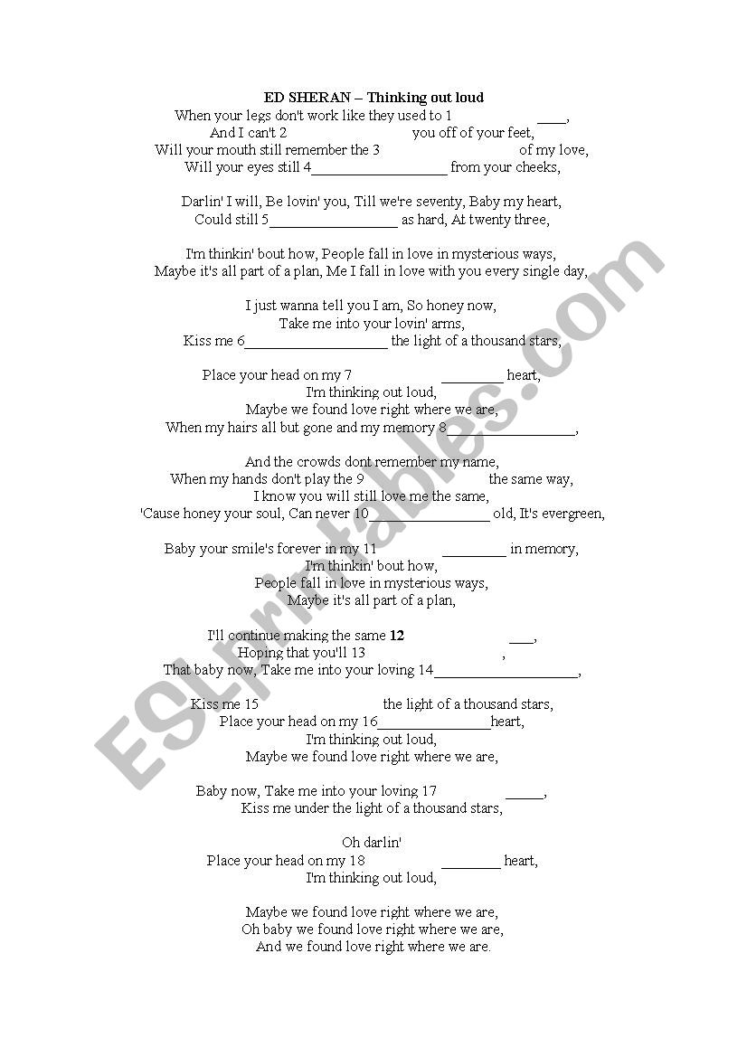 songs in english: Ed sheran - thinking out loud