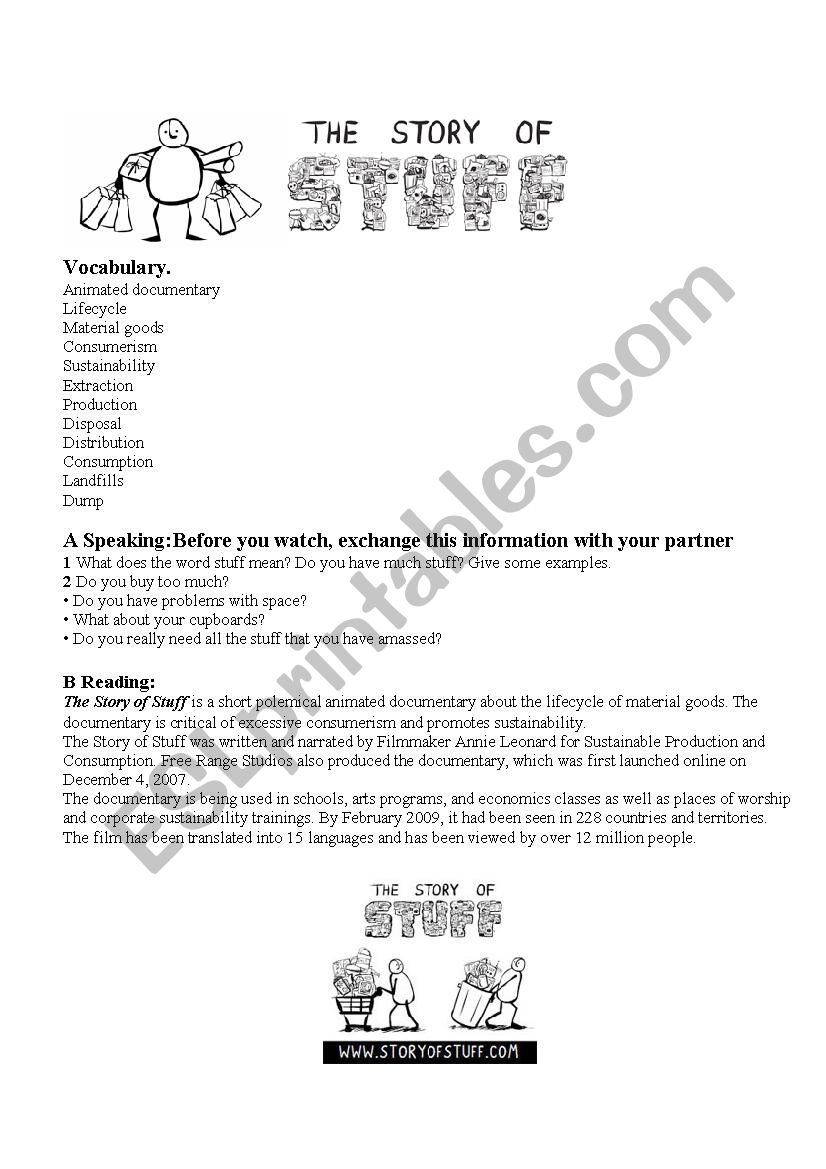The story of Stuff worksheet