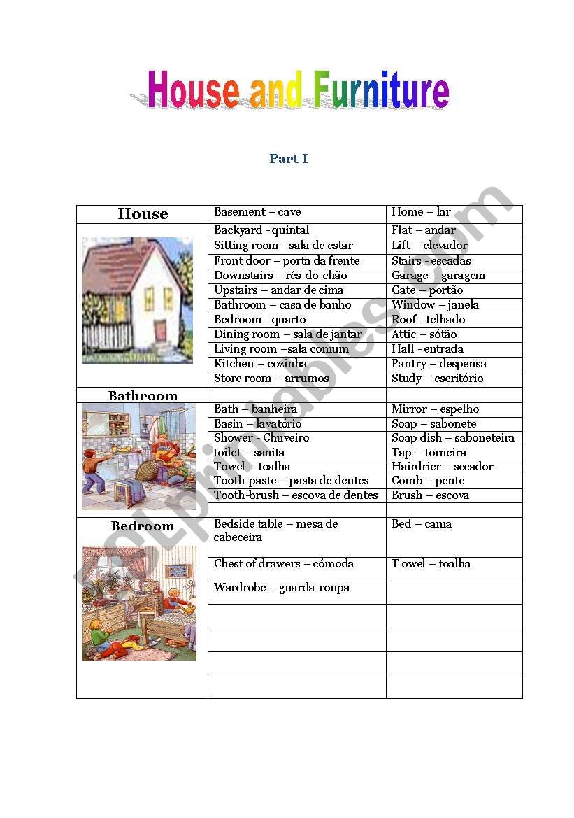 House and Furniture part 1/2 worksheet