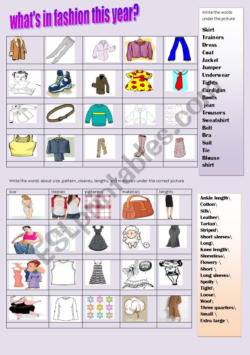 whats in fashion this year? worksheet