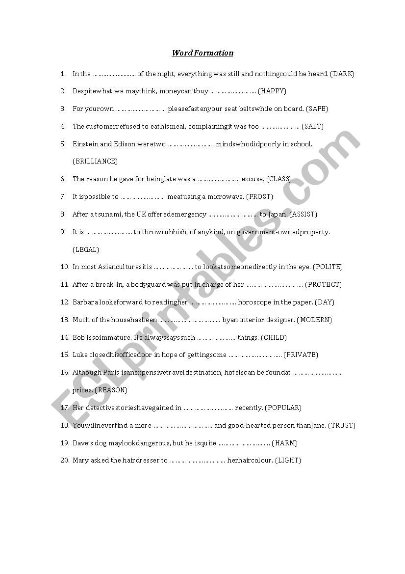Word formation worksheet