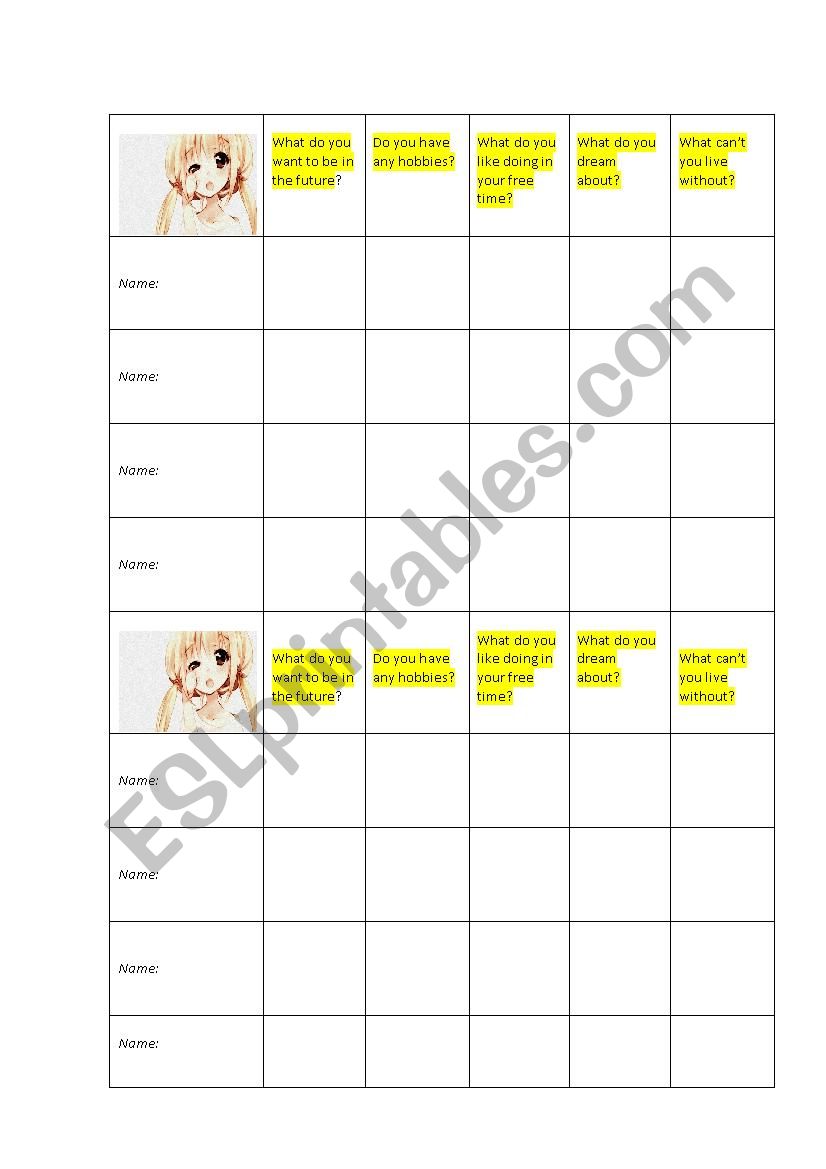 Getting to know each other worksheet