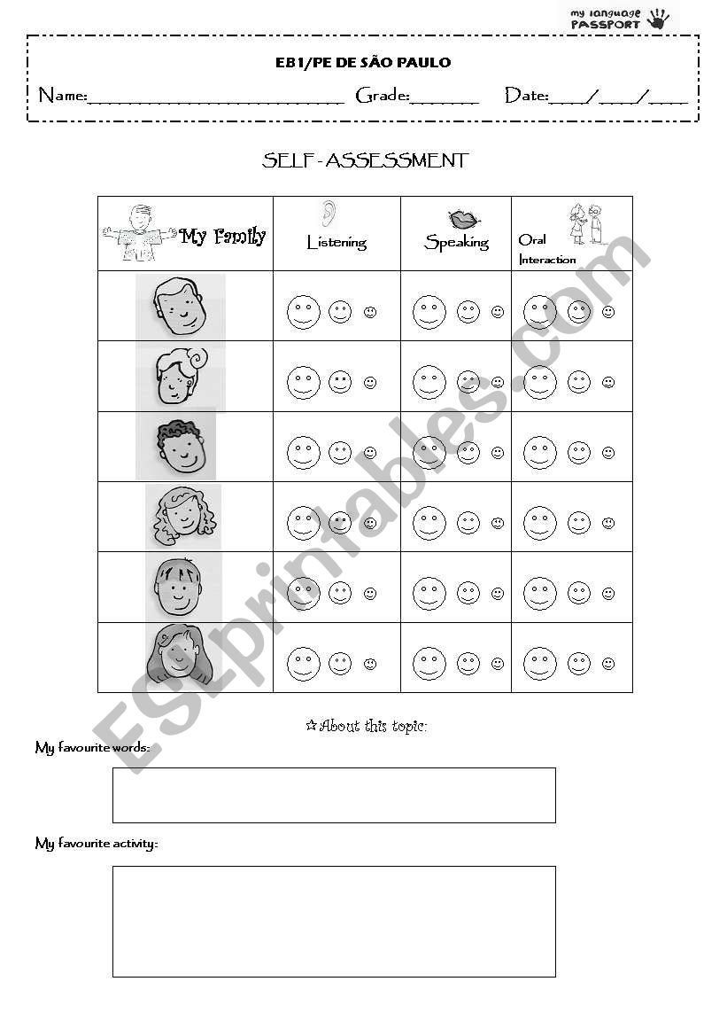 self-assessment /family worksheet