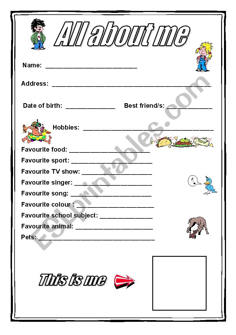 All about me worksheet