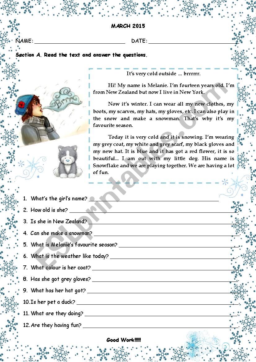 ItÂ´s winter time worksheet