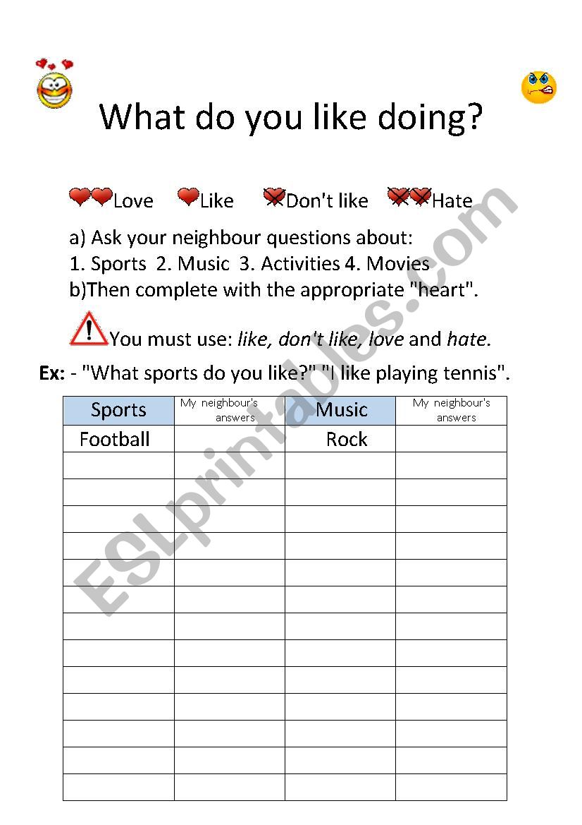 What do you like doing? worksheet