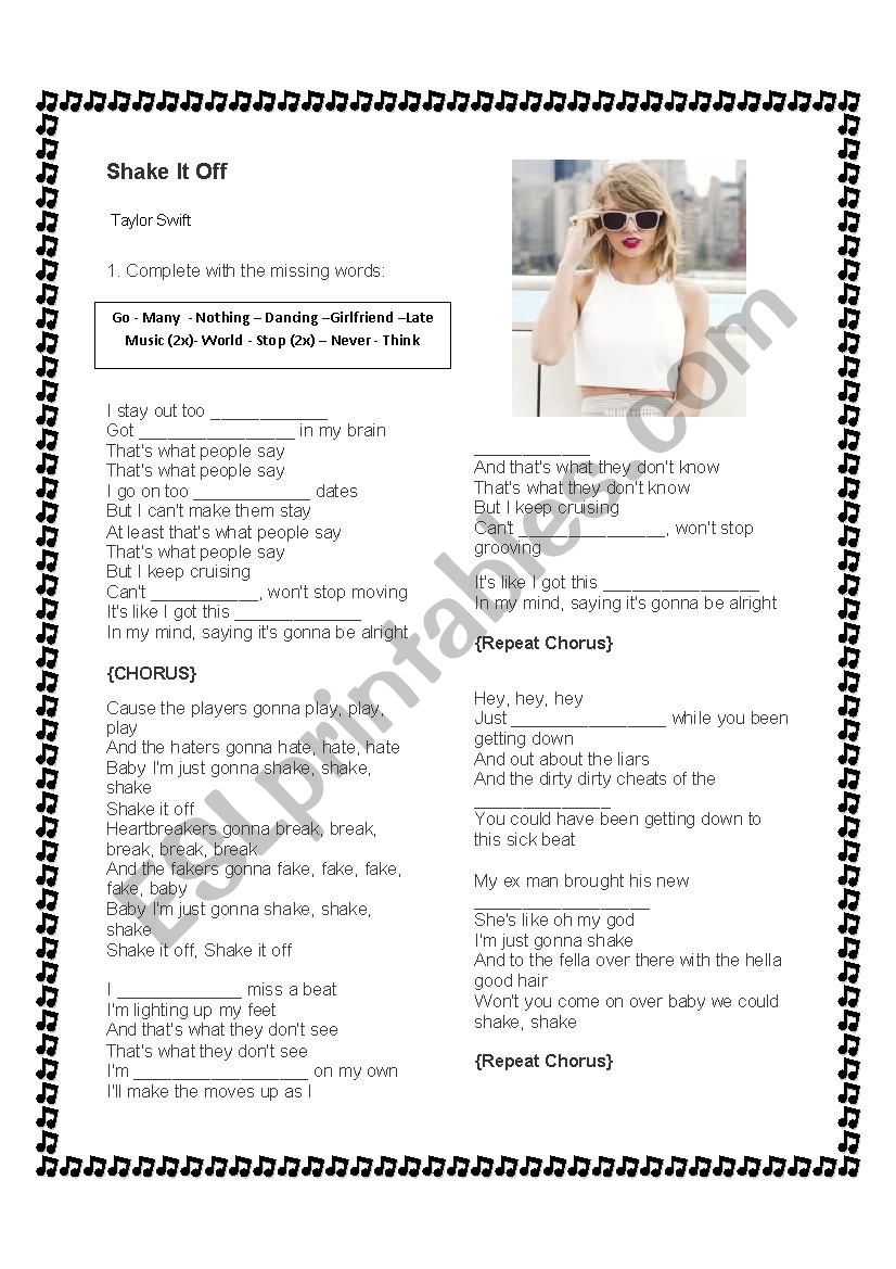 Shake it off Song worksheet