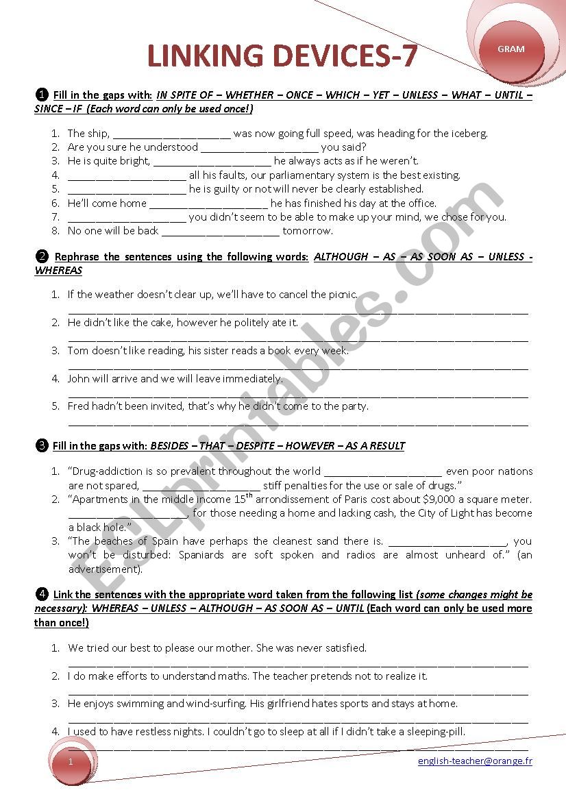 LINKING DEVICES 7 worksheet