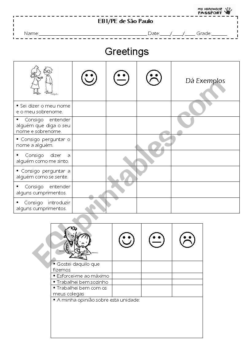 self-assessment /greetings worksheet