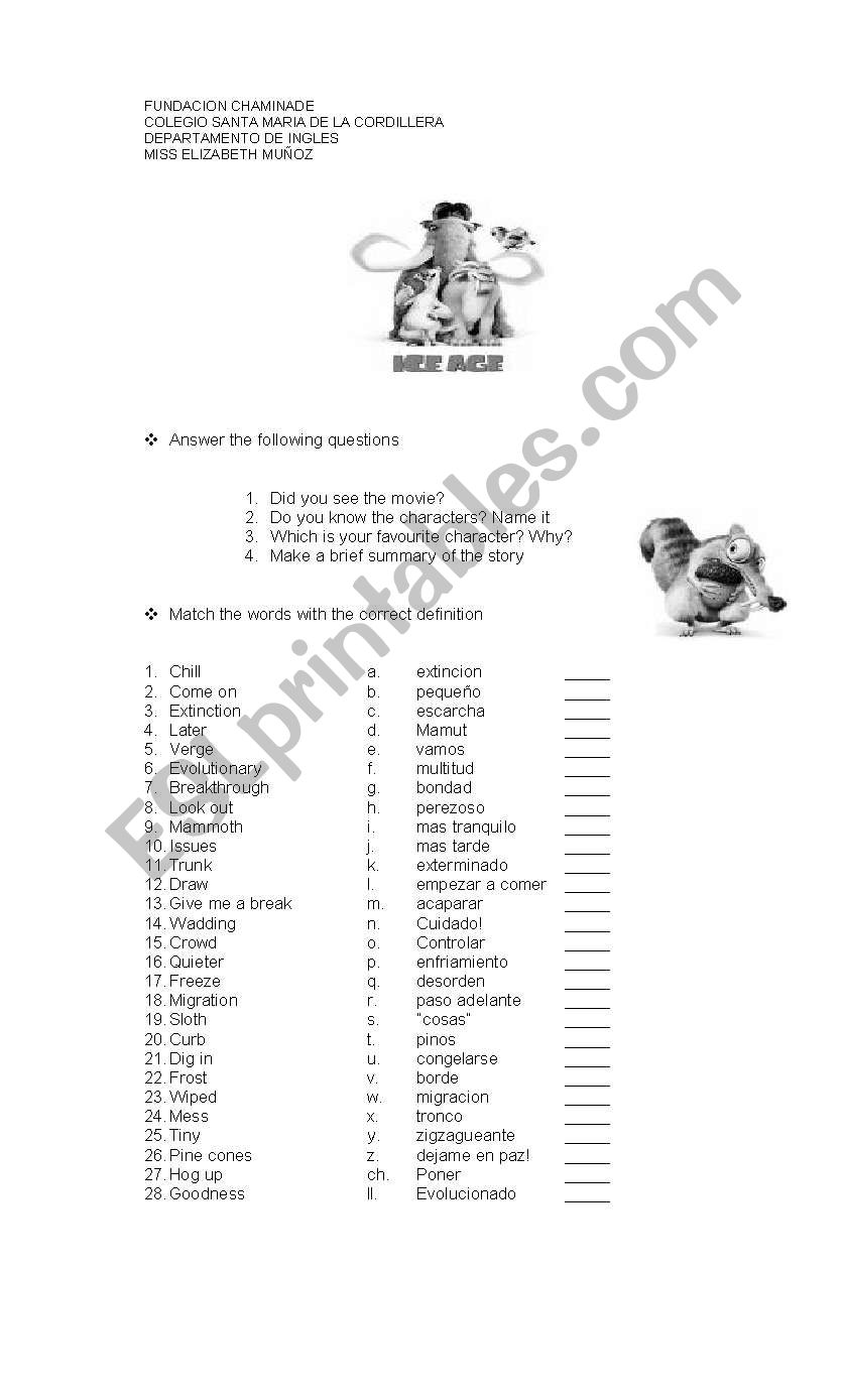 real ice age worksheet