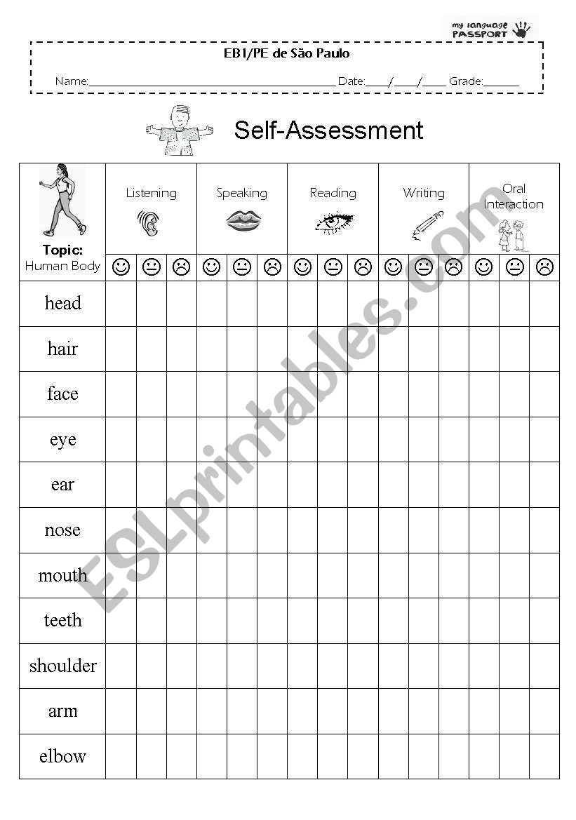self-assessment /human body worksheet