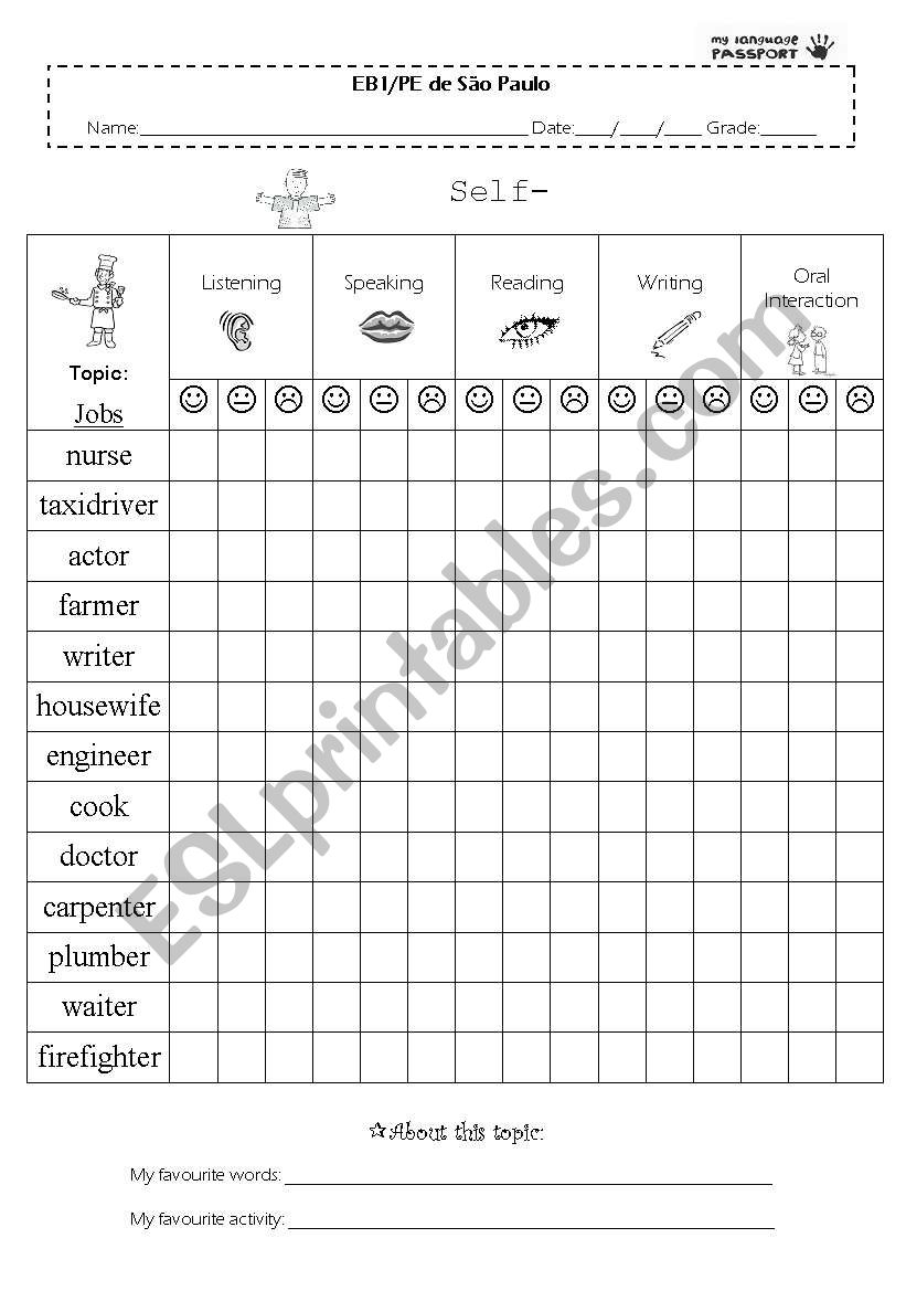 self-assessment/jobs worksheet